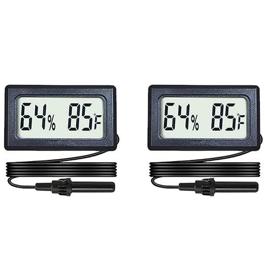 2-Pack Mini Digital Hygrometer Thermometer Gauge with Probe LCD Display Temperature Fahrenheit Humidity Meter for Incubator Reptile Plant Terrarium Sealed Containers Guitar Case by BuynowonVeanic