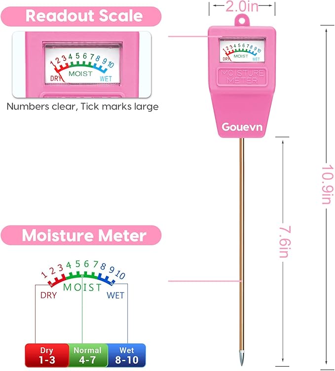 Soil Moisture Meter, Soil Tester Plant Moisture Meter for House Plants, Plant Water Meter Hydrometer Plant Sensor for Indoor Plant Care, No Battery Needed (Pink) - Image 6