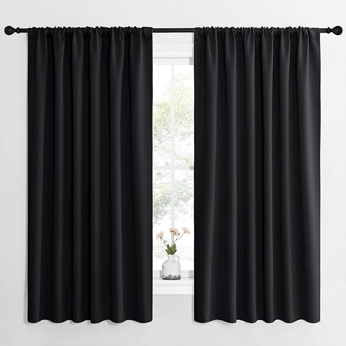 NICETOWN Halloween Black Blackout Curtain Blinds - Solid Thermal Insulated Window Treatment Blackout Drapes for Bedroom (2 Panels, 62 inches Wide by 63 inches Long) by NICETOWN