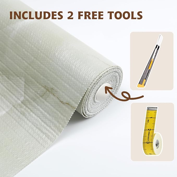 2-Layer Drawer and Shelf Liner for Kitchen Cabinet: 12in X 20Ft Non Slip Waterproof Shelf Paper Non Adhesive Refrigerator Liners Cyan Marble Easy Liners for Bathroom with Knife Tape Measure - Image 6