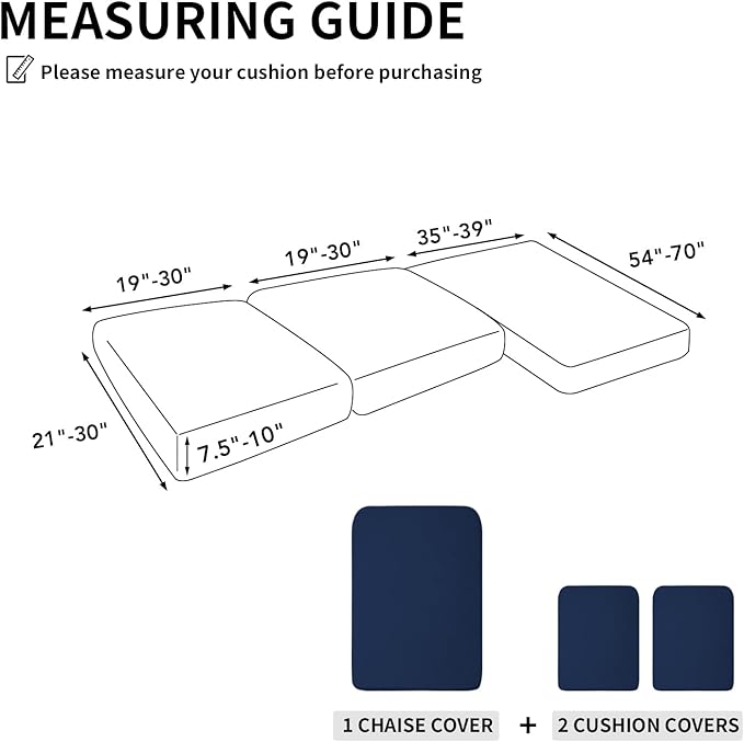Easy-Going Stretch 3 Pieces Couch Cushion Covers for Sectional Sofa Left/Right L Shape Chaise Lounge Sofa Seat slipcover Anti-Slip Sofa Cover Soft (2 Seater + 1 Chaise, Navy) - Image 2