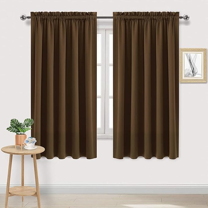 DWCN Blackout Curtains for Bedroom – Rod Pocket Thermal Insulated Noise Reducing Noise Reducing Drapes for Living Room, W 60 x L 63 Inch, 2 Panels, Brown by DWCN