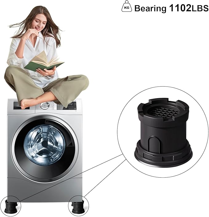 4Pcs Anti Vibration Pads for Washing Machine, Adjustable Height Stops Washer Dryer Moving, Prevents Noise, Vibration Transfer, Antivibration Stabilizer Support Feet with Suction Cup Bottom (Grey) - Image 9
