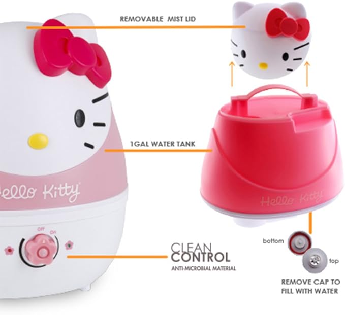 Crane Adorables Ultrasonic Humidifiers for Bedroom and Baby Nursery, 1 Gallon Cool Mist Air Humidifier for Large Room or Kid's Room, Humidifier Filters Optional, Hello Kitty - Image 7