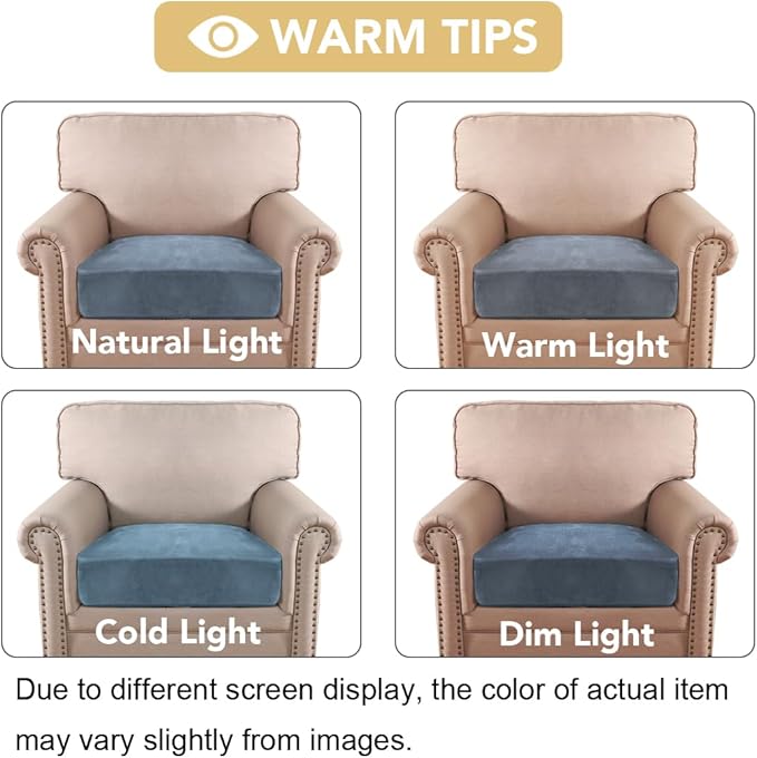 H.VERSAILTEX Velvet Stretch Couch Cushion Cover Plush Cushion Slipcover for Chair Cushion Furniture Protector Seat Cushion Sofa Cover (1 Piece Armchair Cushion Covers, Stone Blue) - Image 6