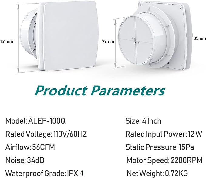 Exhaust Fan 4" Home Ventilation Fan Window and Wall Mount Vent Fan for Kitchen Bathroom Workshop Garage (110v/12W/White) - Image 2