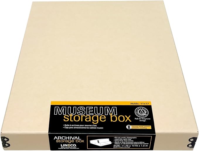 Lineco Museum Archival Storage Box, 11.75x17.75x1.5 in. Drop Front Design. Acid-Free with Metal Edge. Organize Photos, Pictures, Prints, Documents, Crafts, DIY. Tan, 1 Pack - Image 9