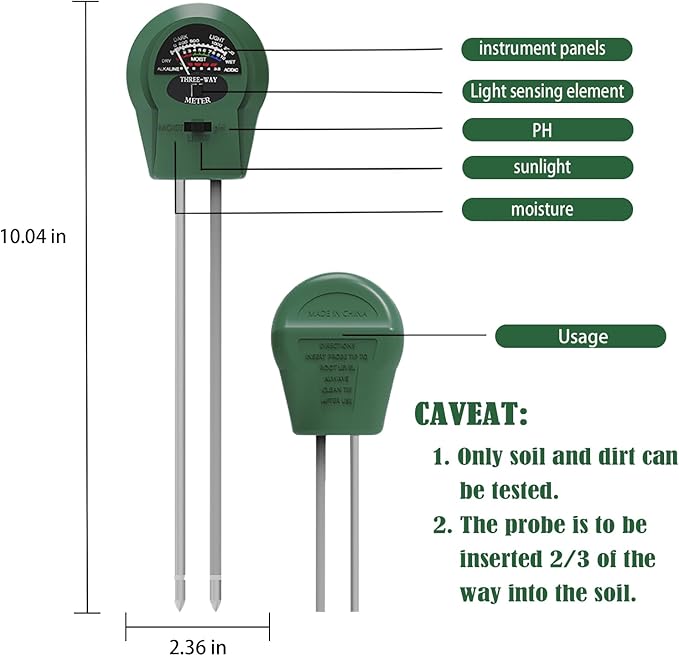 3-in-1 Soil pH Meter - Moisture, Light, and pH Tester for Garden, Lawn, Farm, Indoor & Outdoor Plant Care, Green - Image 2