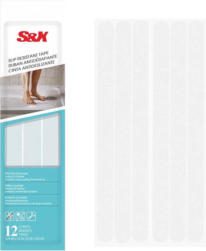 S&X Bathtub Non Slip Stickers,Gritty Textured Slip-Resistant Treads - 3/4 x 11 Inches - 12 of Pack (Clear) by SXProducts