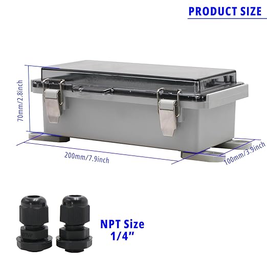 MAKERELE Small Outdoor Junction Box Waterproof Electrical IP67 Plastic Enclosure for Electrical Project with Transparent Cover Outside Size 7.9×3.9×2.8 inch(200×100×70mm) - Image 2