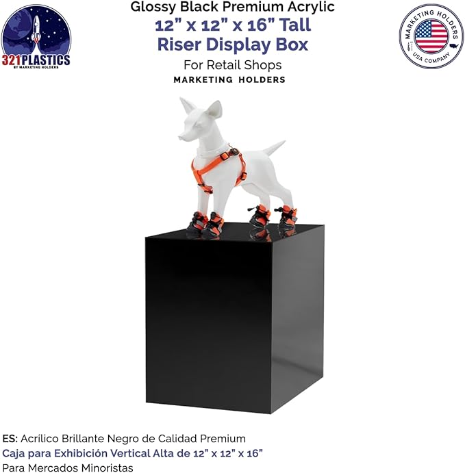 12" x 12" x 16" Glossy Black Acrylic Display Box with One Open Side No Lid Versatile Tall Retail Product Riser or Merchandise Storage Bin by Marketing Holders - Image 4