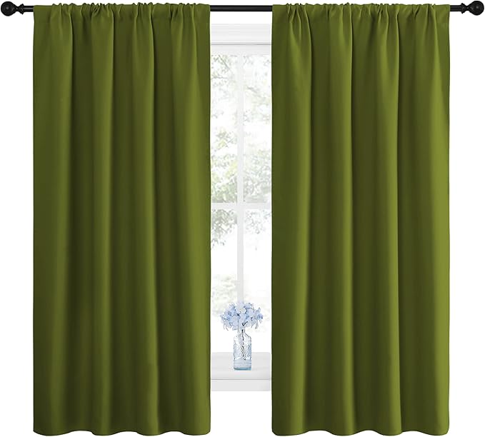 NICETOWN Window Curtains Blackout Drapes for Christmas Decoration, Thermal Insulated Solid Rod Pocket Blackout Curtains/Draperies for Living Room (One Pair,42 by 63-Inch,Olive Green) - Image 2