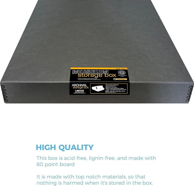 Lineco Museum Archival Storage Box, 20.75x24.75x3 in. Drop Front Design. Acid-Free with Metal Edge. Organize Photos, Pictures, Prints, Documents, Crafts, DIY. Gray, 1 Pack - Image 6