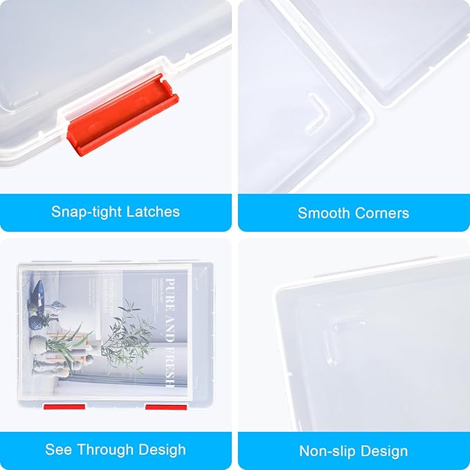 SAYEEC Portable Project Case A4 Plastic Transparent File Storage Box for 8.5"x11" Paper Slim Photo Art Craft Storage Container Scrapbook Document Organizer Magazine Protector for Office School (Red) - Image 7