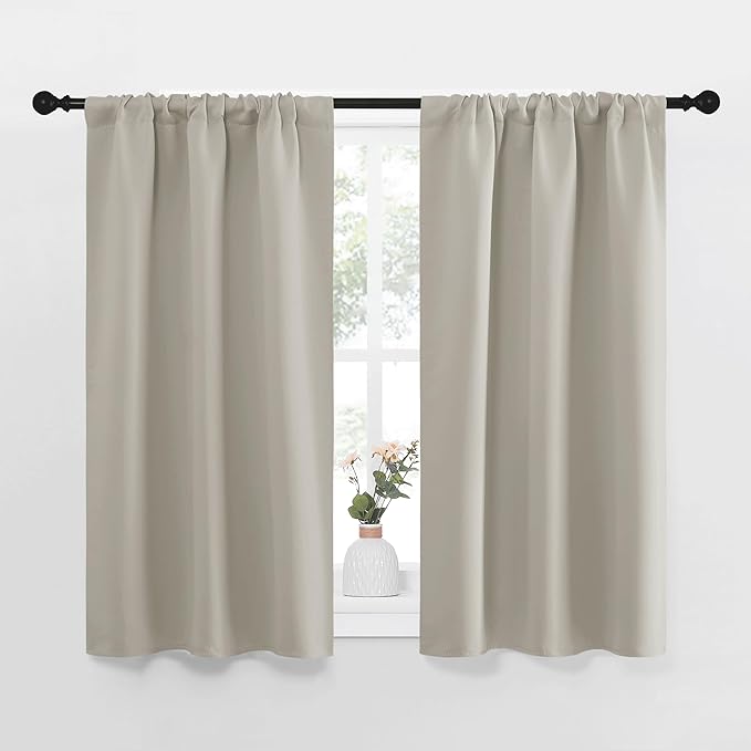 NICETOWN Blackout Curtains for Living Curtains, Room Darkening Window Curtain Panels, Easy-Care Solid Thermal Insulated Draperies/Drapes for Daughter Room (Natural, 2 Panels, 29 by 40) by NICETOWN