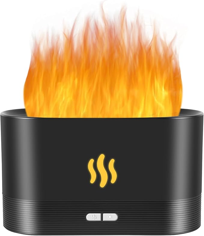 Flame Diffuser Humidifier-Auto Off 180ml Essential Oil Diffuser-2 Modes Brightness Aroma Humidifier with Fire Flame Effect for Home,Office,Spa,Gym (Black) by Unoutur