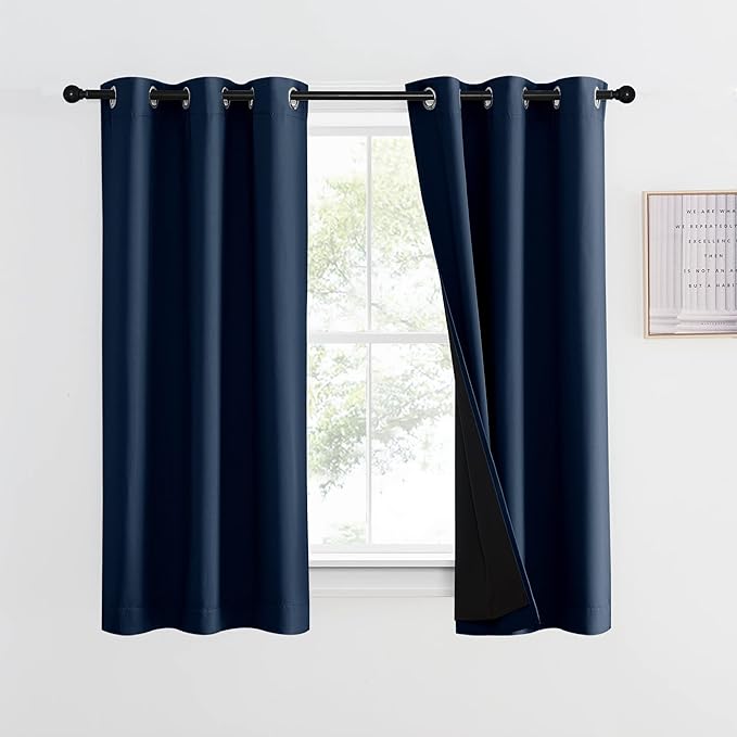 NICETOWN 100% Blackout Curtain with Black Liner, Thermal Insulated 2-Layer Lined Drape, Energy Efficiency Small Window Drapery for Dining Room (Navy, 1 Panel, 42 inches W by 54 inches L) by NICETOWN