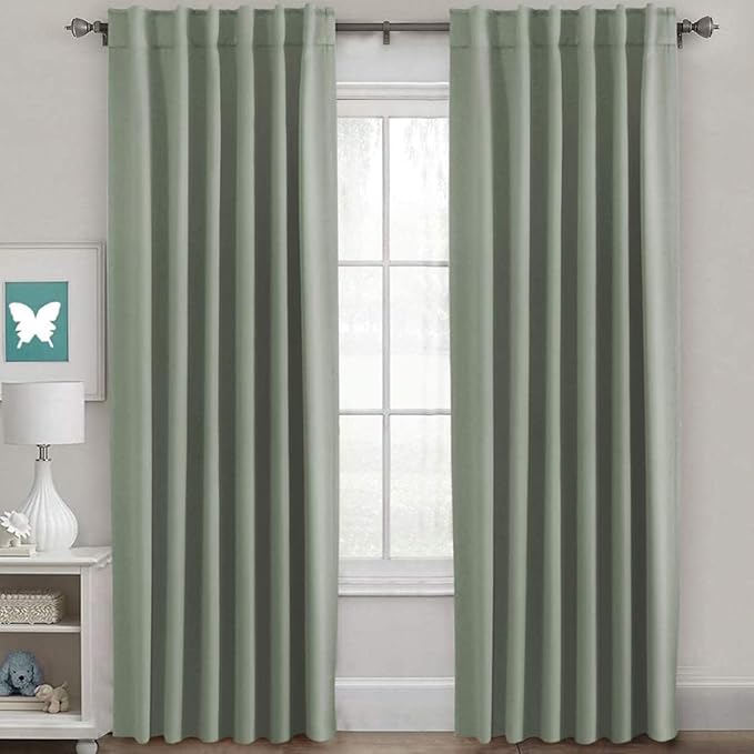 H.VERSAILTEX Back Tab Sage Green Curtains 90 Inch Long for Living Room, Rod Pocket Room Darkening Thermal Insulated Blackout Curtains, 52 x 90 Inch, Light Sage, 2 Panels by HVERSAILTEX