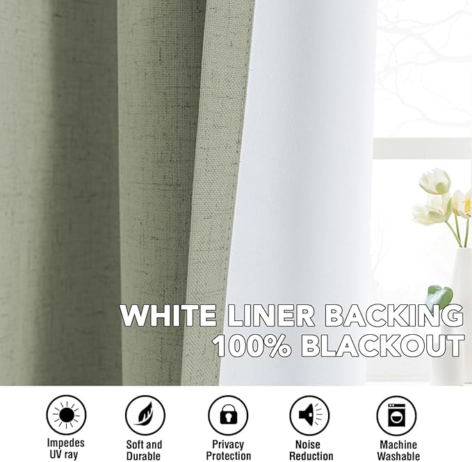 H.VERSAILTEX Linen Curtains 100% Blackout Curtains for Bedroom 84 inch Long Full Light Blocking Nature Linen Blended Window Curtains for Living Room Nickel Grommet (2 Panels, Heathered Tea) - Image 6
