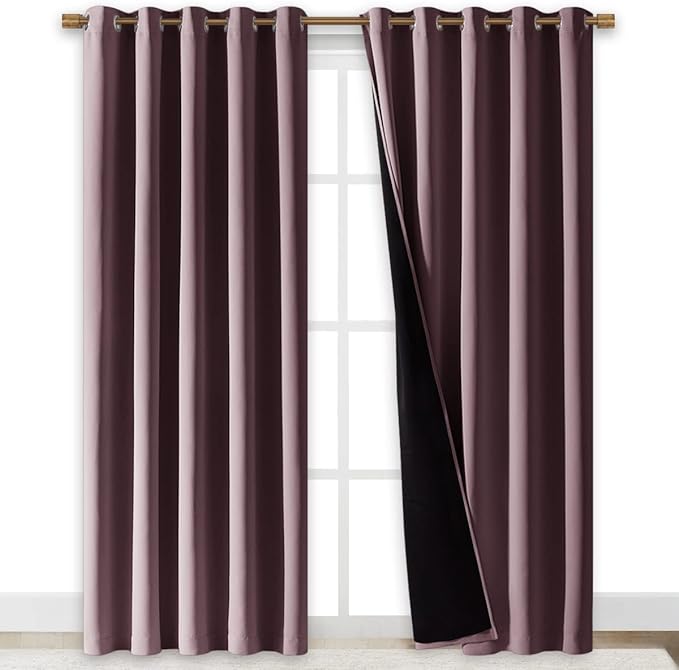 NICETOWN 100% Blackout Window Curtain Panels, Cold and Full Light Blocking Drapes with Black Liner for Nursery, 84 inches Drop Thermal Insulated Draperies (Dry Rose, 2 PCs, 70 inches Wide Each Panel) - Image 2