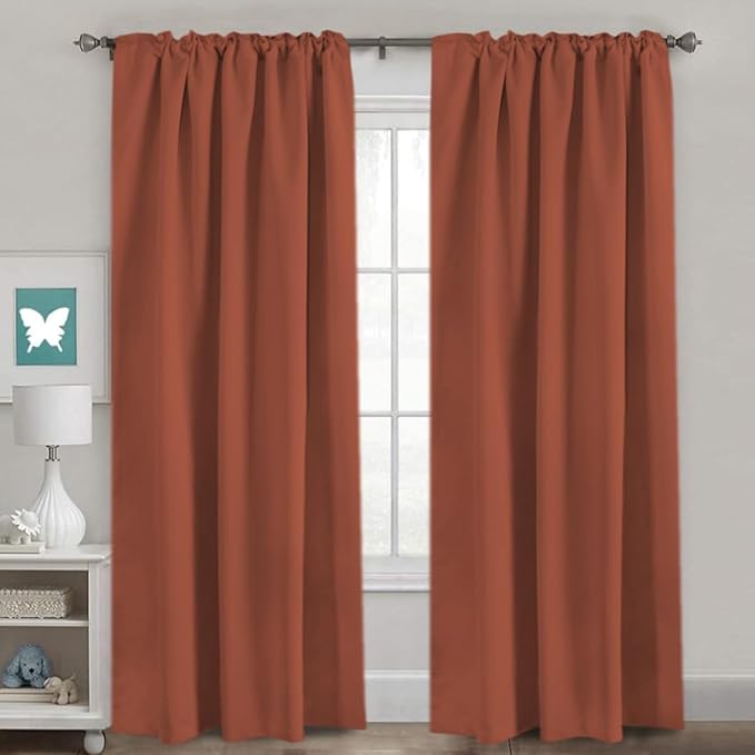 H.VERSAILTEX Blackout Curtains Thermal Insulated Window Treatment Panels Room Darkening Blackout Drapes for Living Room Back Tab/Rod Pocket Bedroom Draperies, 52 x 84 Inch, Orange, 2 Panels - Image 2