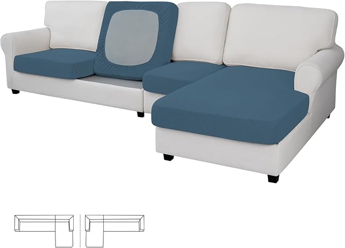 Easy-Going Stretch 4 Pieces Couch Cushion Covers for Sectional Sofa Left/Right L Shape Chaise Lounge Sofa Seat slipcover Anti-Slip Sofa Cover Soft (3 Seater + 1 Chaise, Bluestone) by Easy-Going