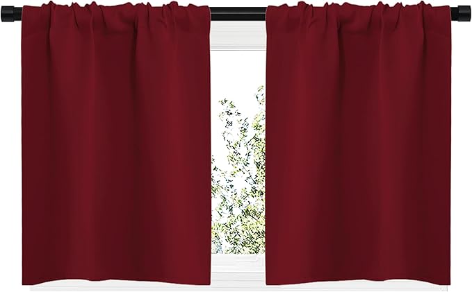 NICETOWN 20 inch Curtains for Small Windows, Thermal Insulated Privacy Short Drapes for Kitchen Bathroom (Set of 2, Burgundy Red, 29" Wide) - Image 2