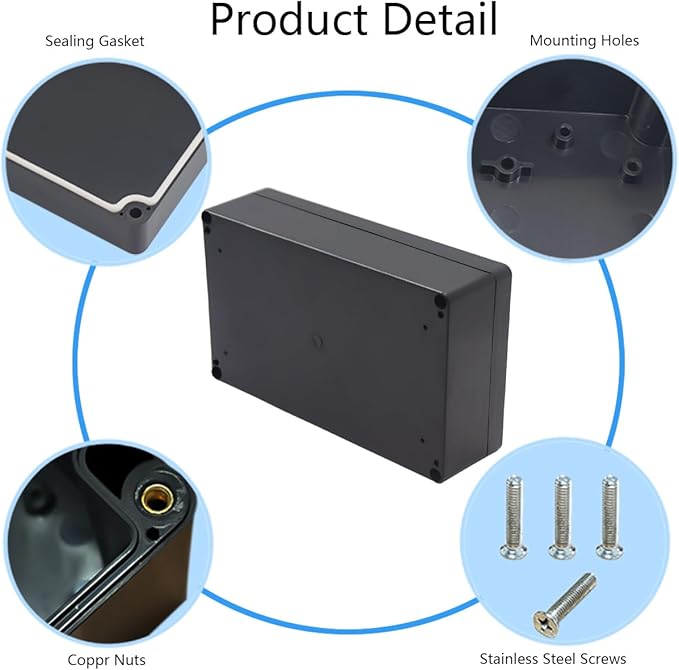 Project Box IP65 Waterproof Junction Box ABS Plastic Black Electrical Boxes DIY Electronic Project Case Power Enclosure 7.87x4.72x2.2 inch (200x120x56 mm) - Image 5