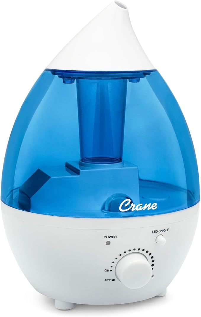 Crane Personal 1.3 Liter Ultrasonic Cool Mist Humidifier for Kids Bedroom, Small Humidifiers For Bedroom, Adjustable Mist, Filter-Free, Auto Shut-Off, Small Humidifier For Plant by Crane