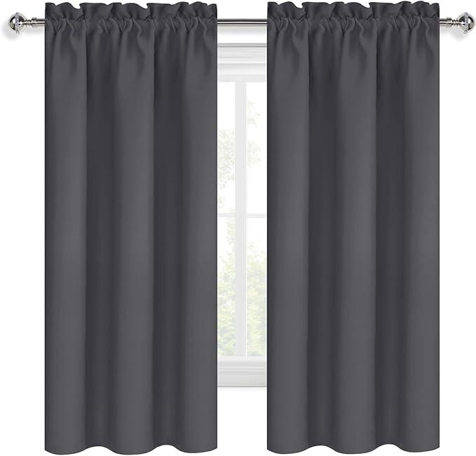 DWCN Blackout Curtains for Bedroom 63 Inch Length 2 Panels Set, Solid Thermal Insulated Energy Saving Rod Pocket Window Treatment Curtains Blackout Drapes (W38 x L63 Inch, Dark Grey) - Image 9