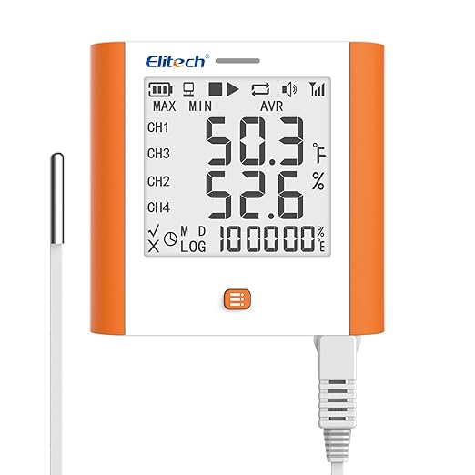 Elitech Digital Temperature Humidity Data Logger Medical Refrigerator Thermometer Vaccine Fridge Temperature Monitor Max Min Value, GSP-8, 10 Pack by Elitech