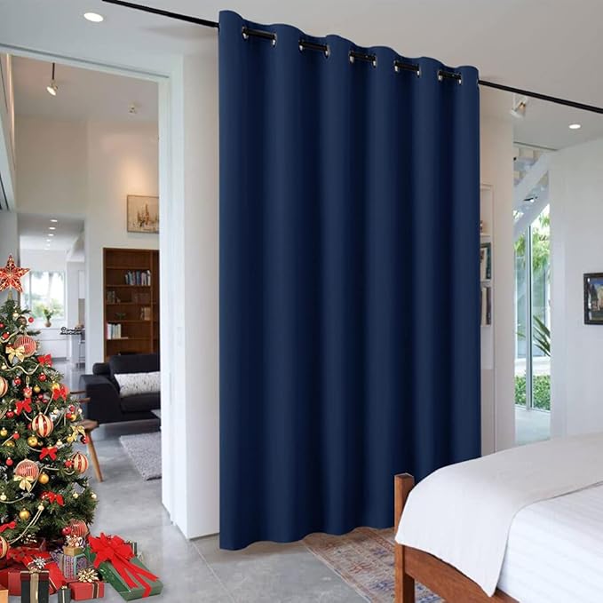 RYB HOME Privacy Room Partition Curtains Blackout Drapes Energy Efficient Odor Reducing Window Treatment for Dorm Studio City Loft Cubicle, 9 ft Tall x 10 ft Wide, Navy Blue, 1 Panel by RYBHOME