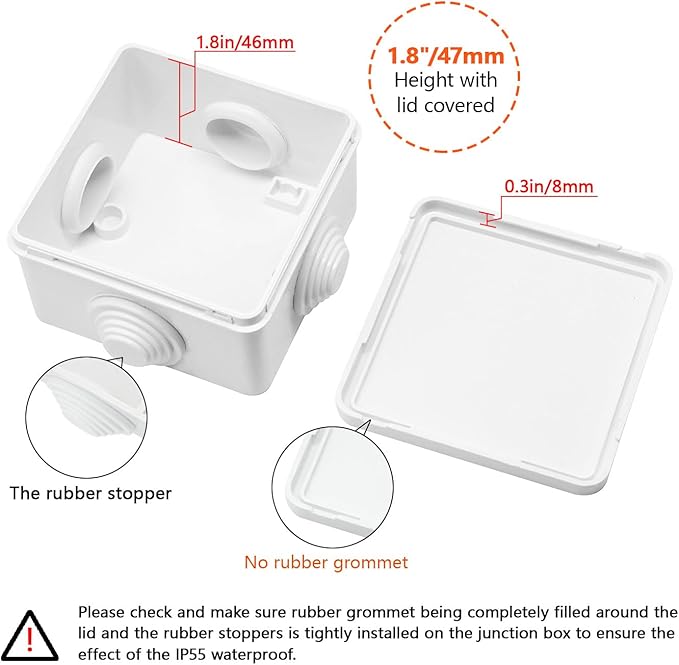 LeMotech Junction Box, ABS Plastic IP55 Water Resistant and Dustproof, Universal Electrical Enclosure, Outdoor and Indoor Project Box, 3.1" x 3.1" x 1.9", White - Image 4