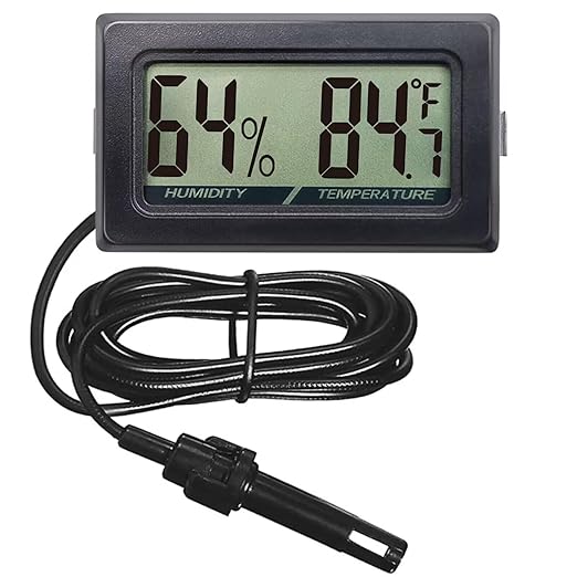 Digital Probe Thermometer Hygrometer for Reptiles - 2-in-1 Terrarium Monitor with Instant Reading, Mini Design for Turtle Tank/Lizard Cage/Aquarium Habitat (Black) by JLENOVEG