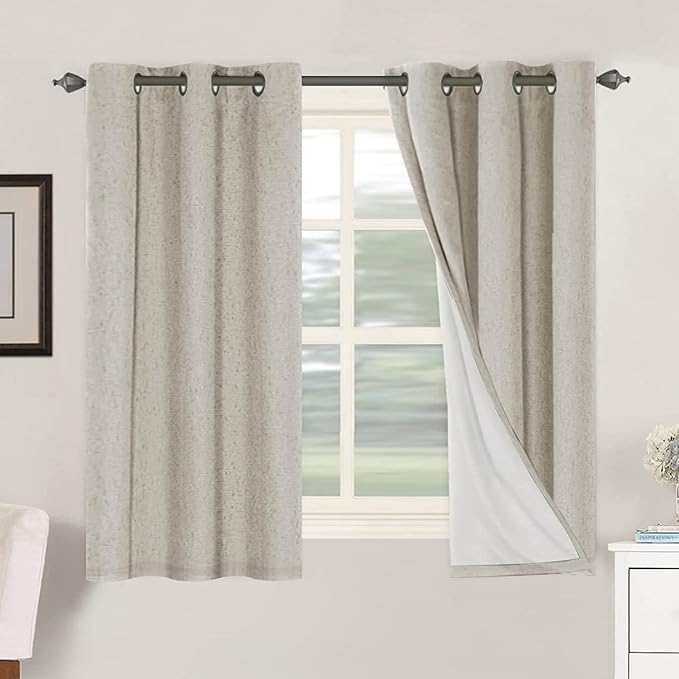 H.VERSAILTEX Primitive Linen Curtains 100% Blackout Curtain Drapes Burlap Fabric Curtains with White Thermal Insulated Liner, Grommet Top Drapes Living Room/Bedroom (2 Panels, 42 x 54 Inch, Stone) by HVERSAILTEX