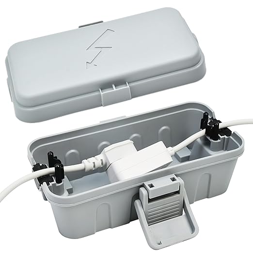 Hrensaw Small Weatherproof Electrical Connection Box(Inner 5.5 x 3 x 2.2inch),Outdoor Electrical Box,Waterproof Extension Cord Covers for Plug, Extension Cables, Holiday Lights,Grey by Hrensaw