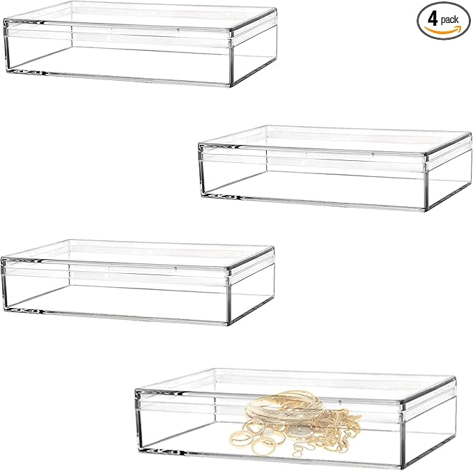 Clear Acrylic Box with Lids, 4 Pack 4.3x2.7x1 Inch Plastic Square Cube Candy Boxes Acrylic Storage Box for Wedding, Valentine's Day Party, Treats, Coin, Jewelry Accessories by LOVPLAY