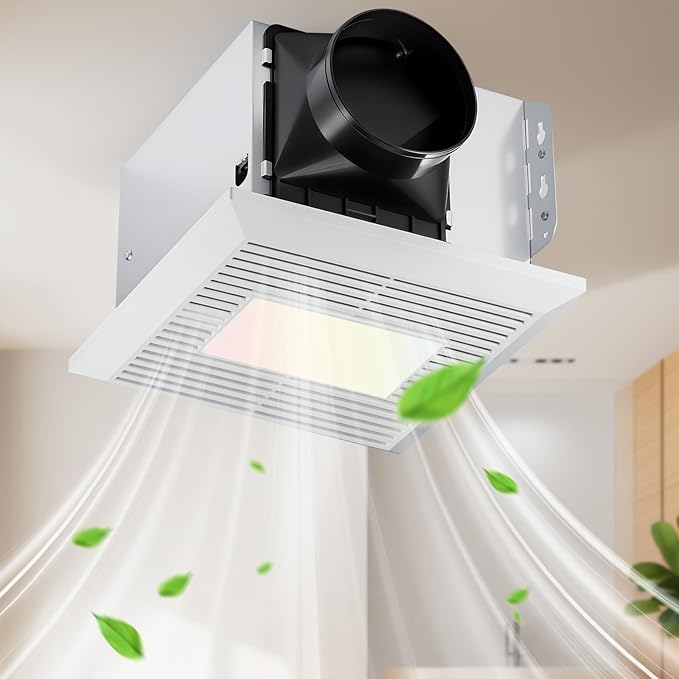 GROWNEER Bathroom Exhaust Fan with Light, 110 CFM 1.0 Sone Exhaust Fan No Attic Access Needed, Ceiling or Wall Mount, 7.68 x 9.25 inch, 35W Bathroom Fan with LED Light 3CCT Adjustable 600LM, White by GROWNEER
