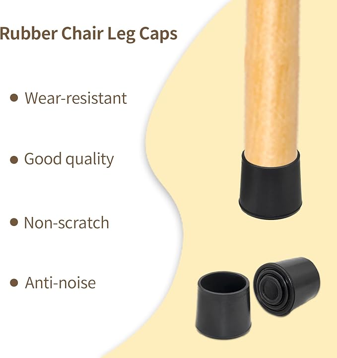 Flyshop 1-1/4", 32 mm, Patio Round Chair Leg Caps, Furniture Table Feet Covers Floor Protectors, Anti-Skid Durable Thick Rubber Leg Tips, 8 Pack, Black - Image 6