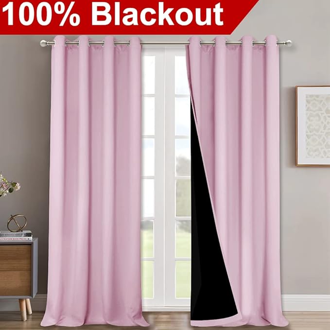 NICETOWN Full Shading Curtains 90" Long 2 Panels Set for Windows, Lavender Pink, Pack of 2, 52" W, Super Heavy-Duty Black Lined Blackout Curtains for Bedroom, Privacy Assured Window Treatment - Image 2