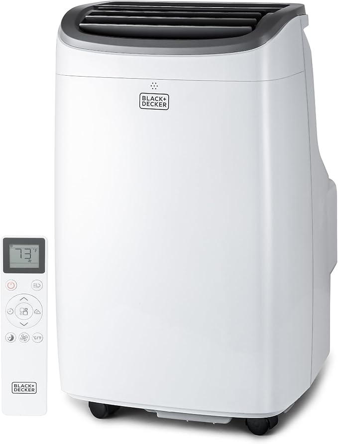 BLACK+DECKER Portable Air Conditioner, 10,000 BTU (6,300 BTU SACC) for Rooms up to 450 Sq. Ft., Portable AC with Follow Me Remote Control and Window Kit, BPACT10WT, White by BLACKDECKER