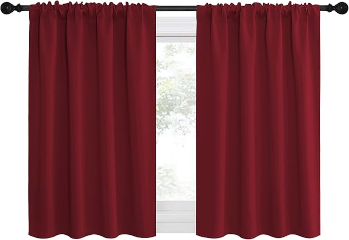NICETOWN 36 inch Curtains for Small Windows, Thermal Insulated Privacy Short Drapes for Kitchen Bathroom (Set of 2, Burgundy Red, 42 in x 36 in (W x L)) - Image 2