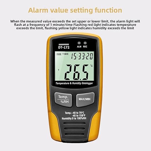 Compact Temperature and Humidity Data Logger 32000 Memory Hygrometer Moisture Meter Recorder(Yellow) - Image 5