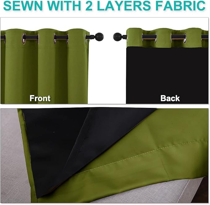 NICETOWN 100% Blackout Curtain Set, Thermal Insulated & Energy Efficiency Window Draperies for Guest Room, Full Shading Panels for Shift Worker and Light Sleepers, Olive Green, 52W x 84L, 2 PCs - Image 5