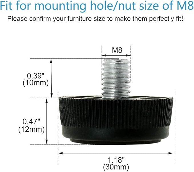 uxcell M8 x 10 x 30mm Leveling Feet Adjustable Leveler Threaded Floor Protector Cover for Furniture Leg 4 Pack - Image 2