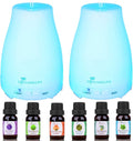 Diffuserlove 2 Pack 200ml Essential Oil Diffuser Ultrasonic Aromatherapy Diffuser with Waterless Auto Shut-Off Aroma Cool Mist Humidifiers with 6 Bottles of Natural Essential Oils /7 Color LED Lights by Diffuserlove