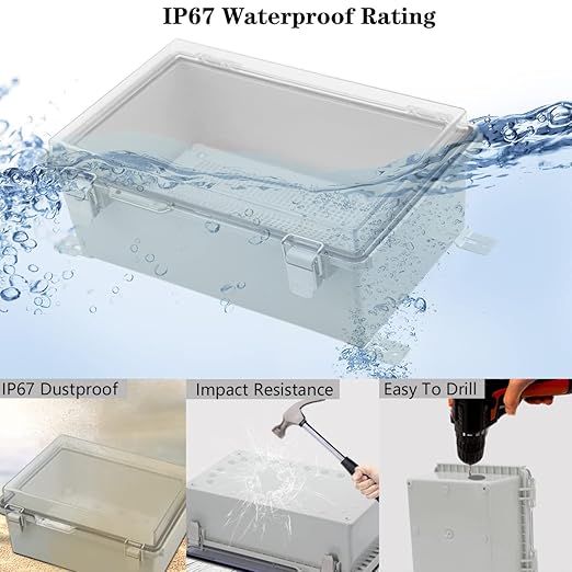 Zulkit Junction Box,IP67 Waterproof Electrical Box Hinged Clear Cover Stainless Steel Buckle Plastic Enclosure for Project w Mounting Plate Wall Bracket and 2 Cable Gland 10.2 x 6.3 x 3.9 Inch - Image 3
