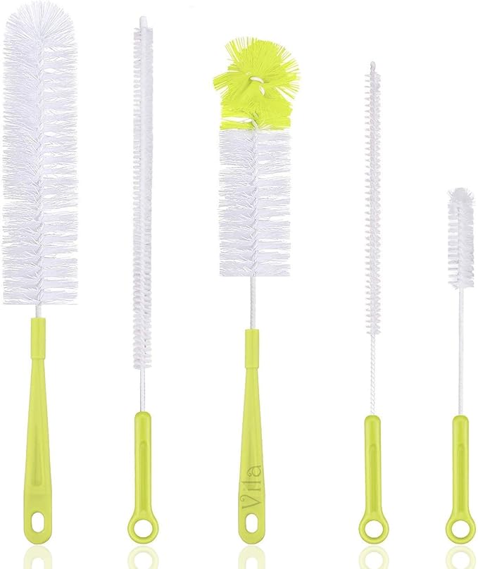 Vila 5-Pack Reusable Straw Pipe Cleaner Brush Set, Long Pipe Brush Cleaner Tool Kit, Nylon Cleaning Brush for Water Bottle, Teapot, Narrow Neck Glass Containers, Baby Bottle, Jug, Hookah, Hydro Flask by Vila