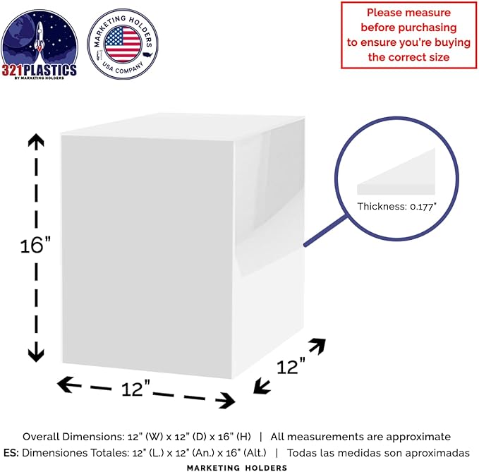 Marketing Holders Acrylic Display Riser Box 12" x 12" x 16" White with Black Base Versatile Tall Retail Product Riser or Wedding Floral Centerpiece Pedestal - Image 5