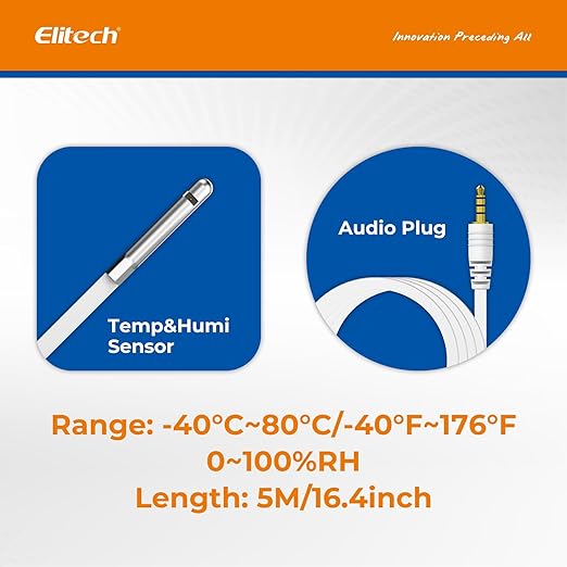 Elitech Temperature and Humidity Probe for RCW-360Pro, -40 to 176°F, 0~100% RH, 16.4ft Cable Auto-Detection Digital Sensor with Calibration Certificate for Medical Pharma Validation, HTD3X-THE-R-5M - Image 3
